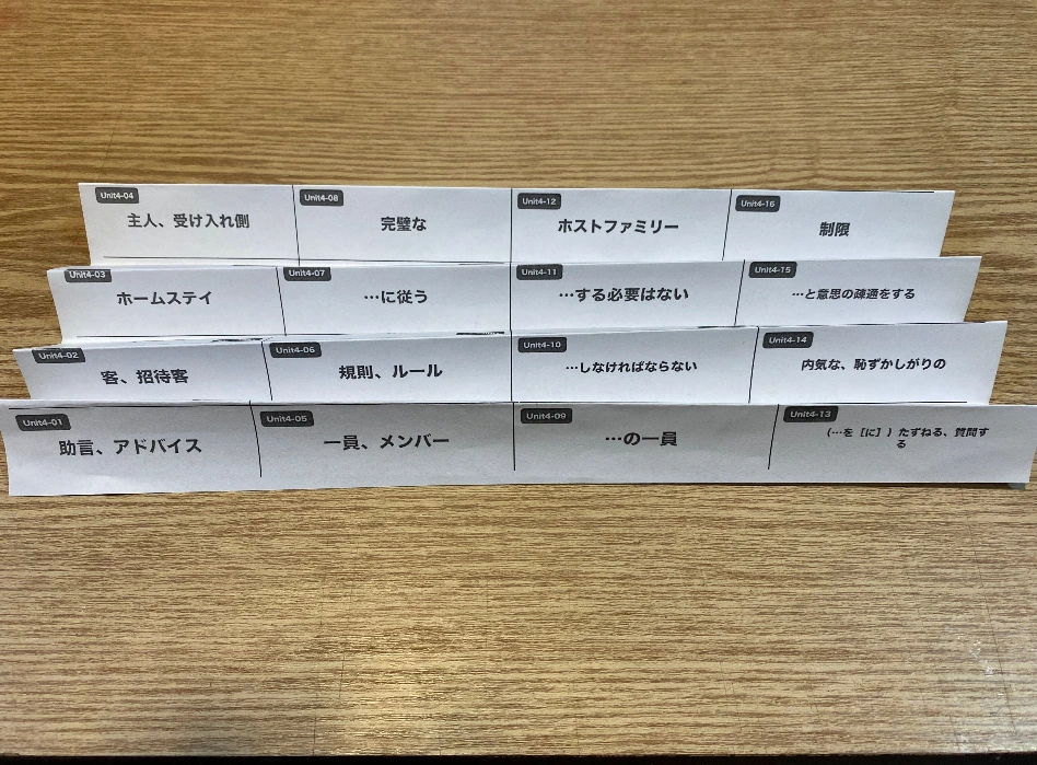 A4用紙を折って作る16項目の塾向け暗記カード