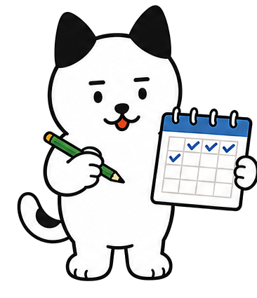 カレンダーで反復を示すSANCLEキャラクター