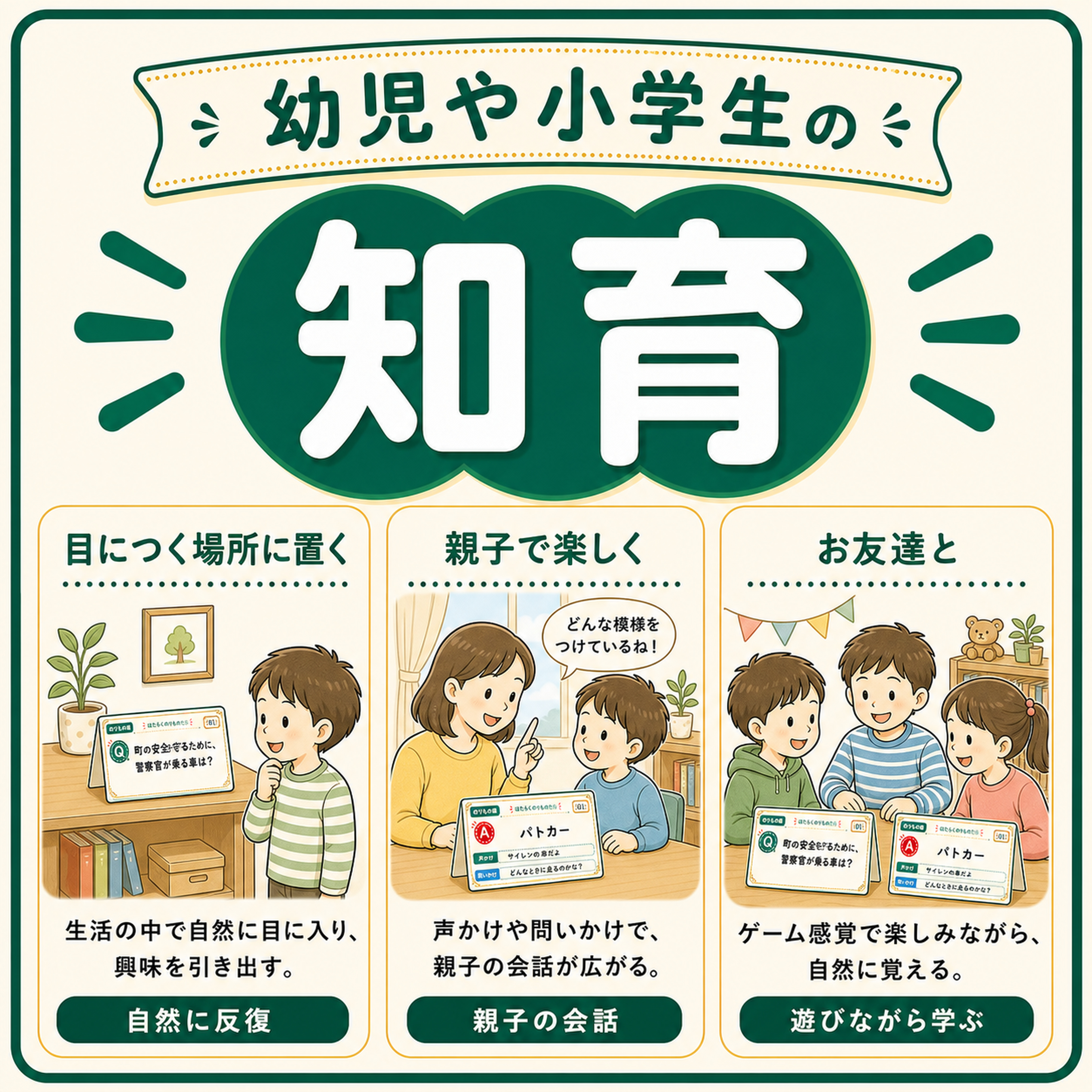 幼児や小学生の知育：目につく場所に置く・親子で楽しく・お友達と遊びながら学ぶ